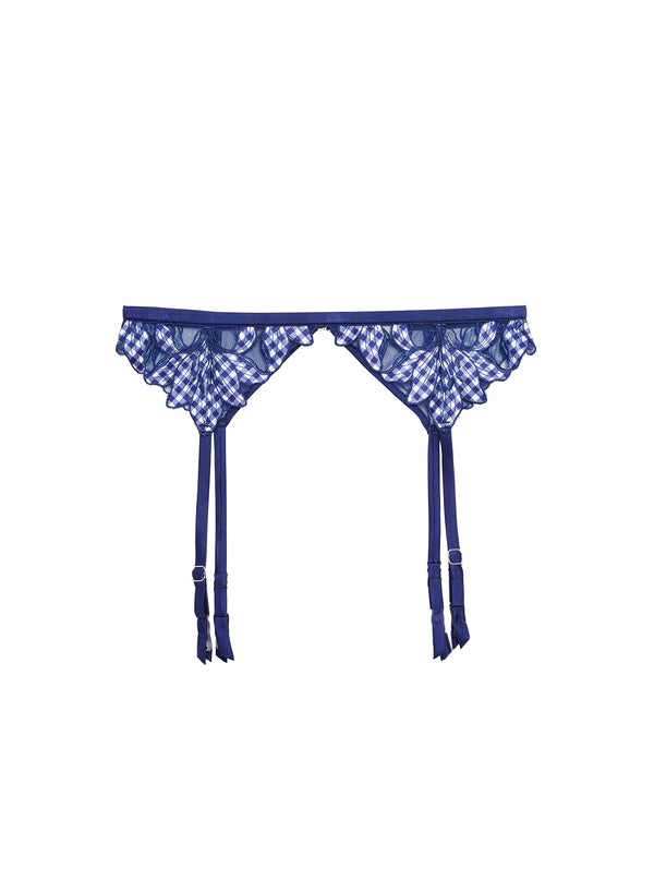 Starry blue gingham - Lily Embroidery Garter Belt | Fleur du Mal - DEMO