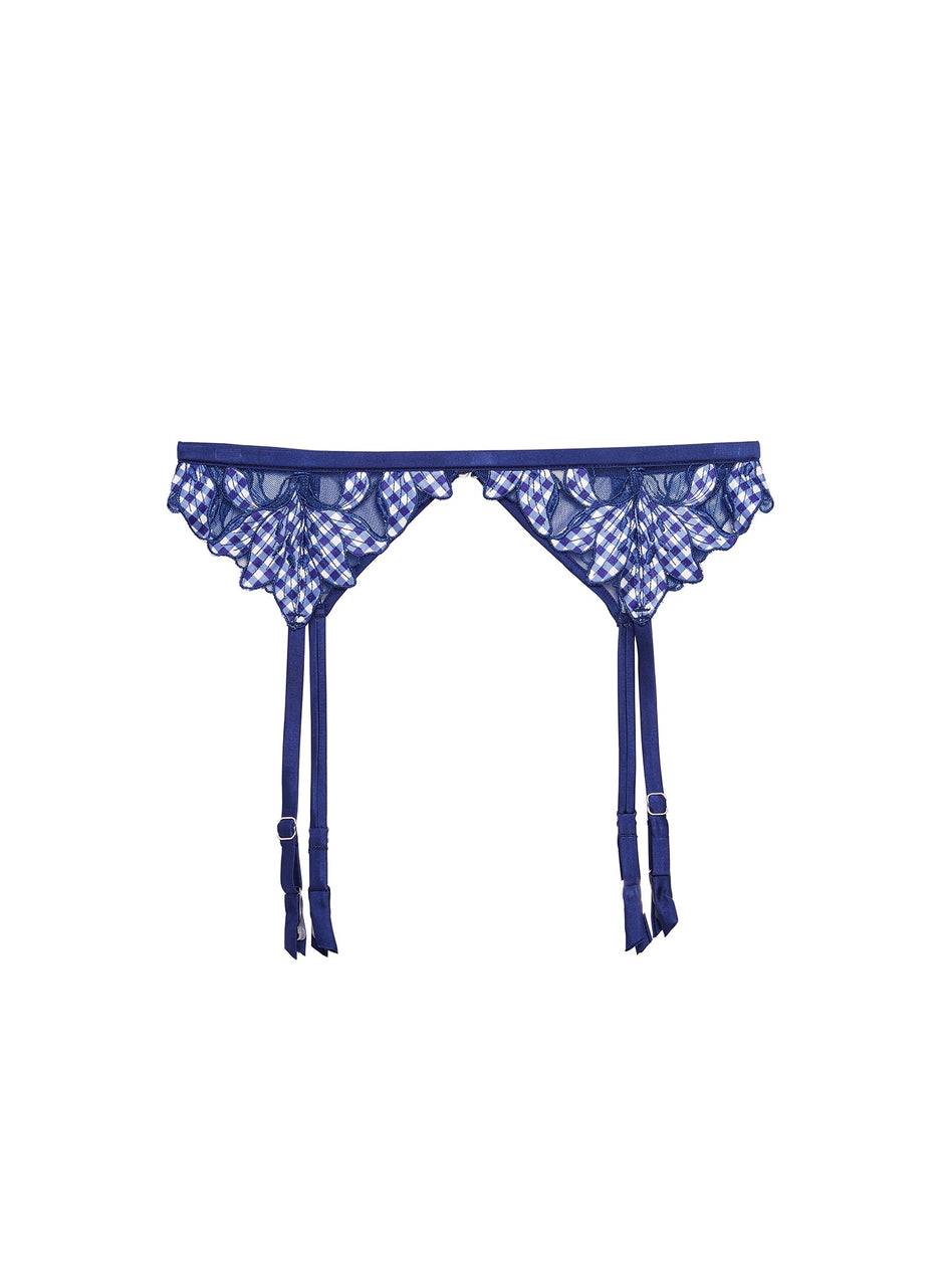 Starry blue gingham - Lily Embroidery Garter Belt | Fleur du Mal - DEMO