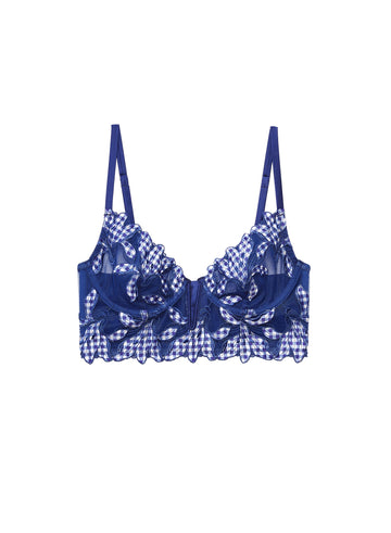 Starry blue gingham - Lily Embroidery Longline Demi Bra | Fleur du Mal - DEMO