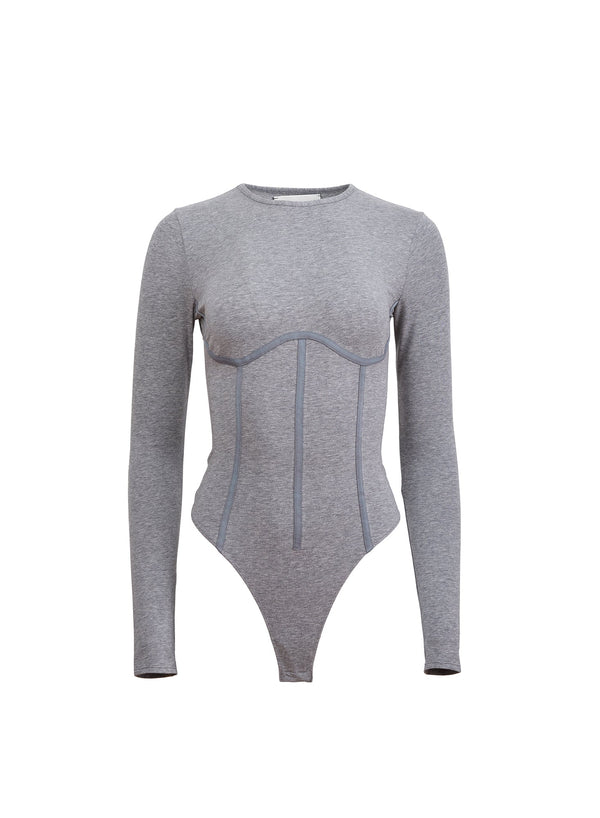 Heather grey - Organic Cotton Long Sleeve T-Shirt Bodysuit | Fleur du Mal - DEMO