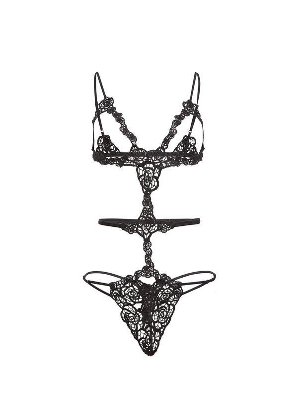 Black - Fleur Guipure Bodysuit | Fleur du Mal - DEMO