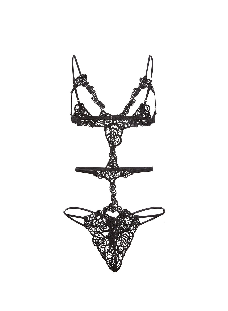 Black - Fleur Guipure Bodysuit | Fleur du Mal - DEMO