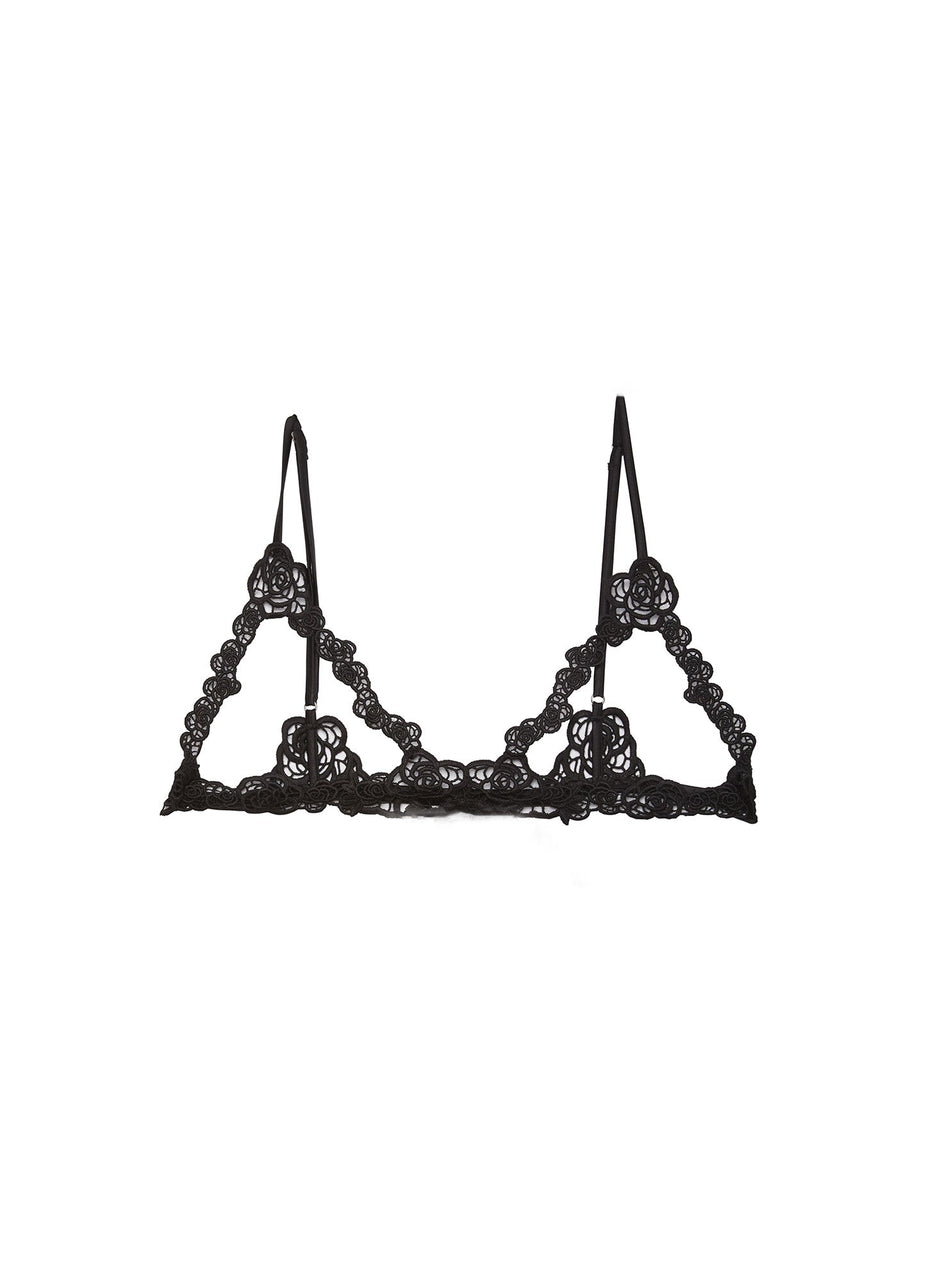 Black - Fleur Guipure Ouvert Bralette | Fleur du Mal - DEMO