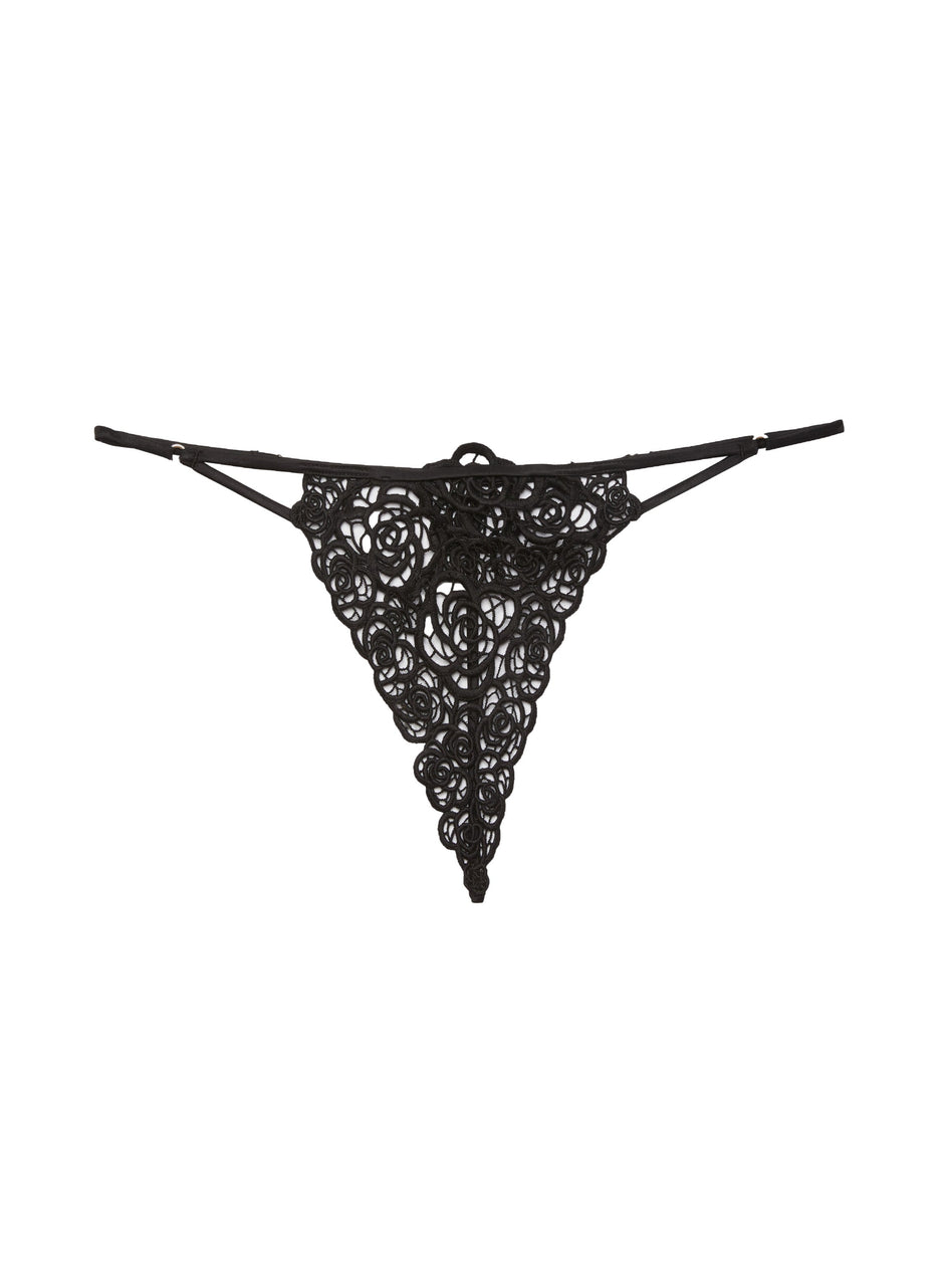 Black - Fleur Guipure V-String | Fleur du Mal - DEMO