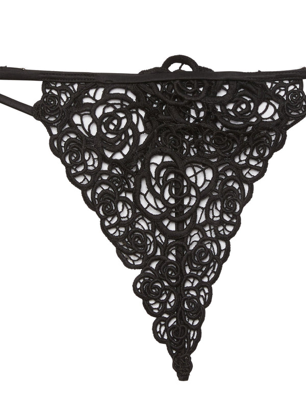 Black - Fleur Guipure V-String | Fleur du Mal - DEMO