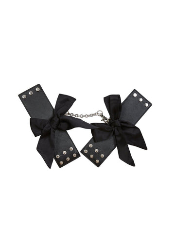 Black - Leather Cuffs with Silk Bows | Fleur du Mal - DEMO