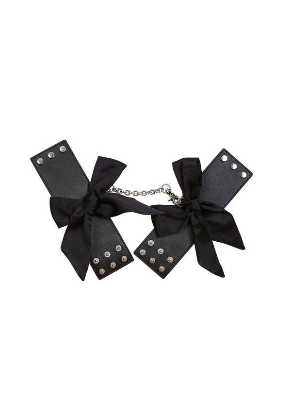 Black - Leather Cuffs with Silk Bows | Fleur du Mal - DEMO