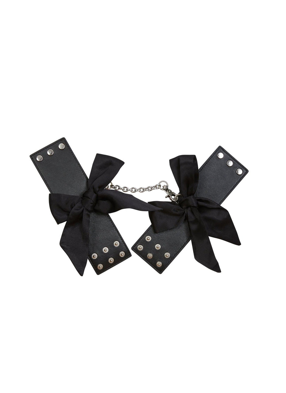 Black - Leather Cuffs with Silk Bows | Fleur du Mal - DEMO