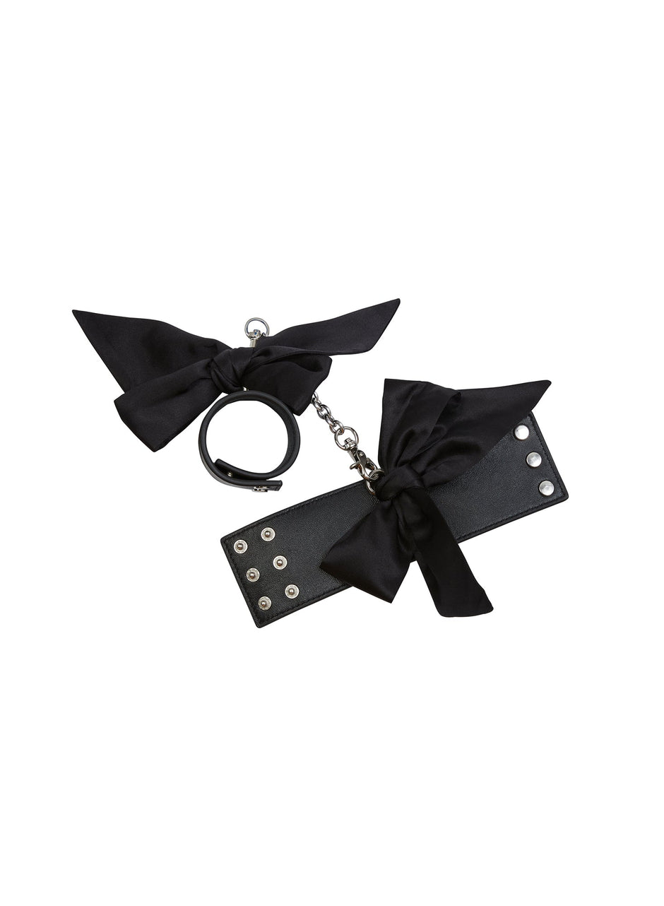 Black - Leather Cuffs with Silk Bows | Fleur du Mal - DEMO