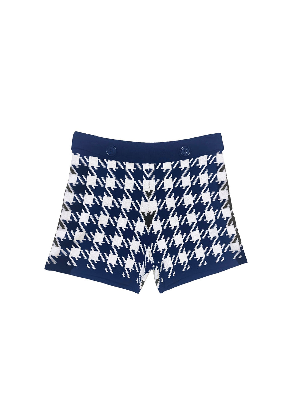 Navy-ivory - Houndstooth Knit Short | Fleur du Mal - DEMO