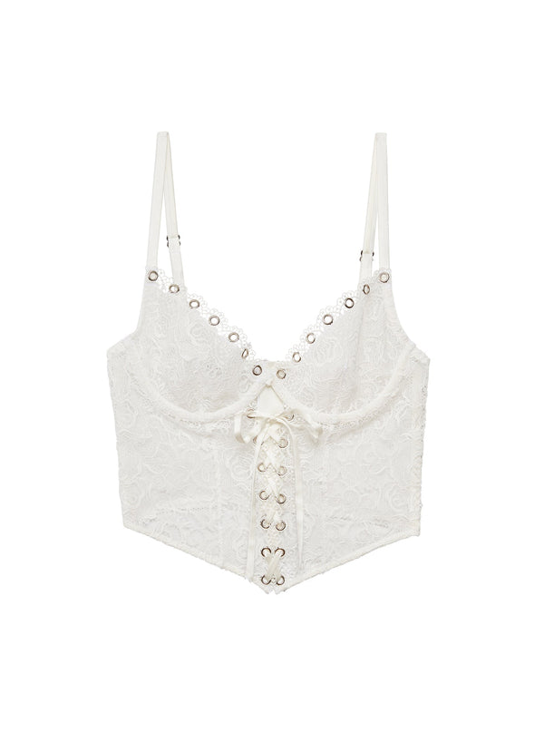 Ivory - Eyelet Embroidery Lace Up Bustier | Fleur du Mal - DEMO