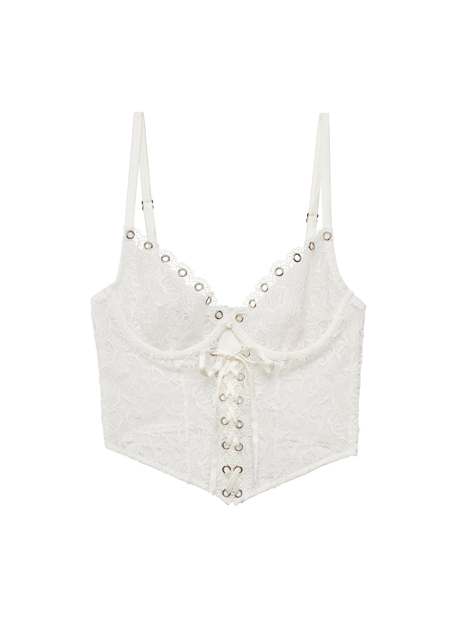 Ivory - Eyelet Embroidery Lace Up Bustier | Fleur du Mal - DEMO