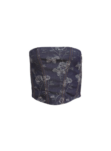 Floral jacquard - Denim Jacquard Corset Top | Fleur du Mal - DEMO
