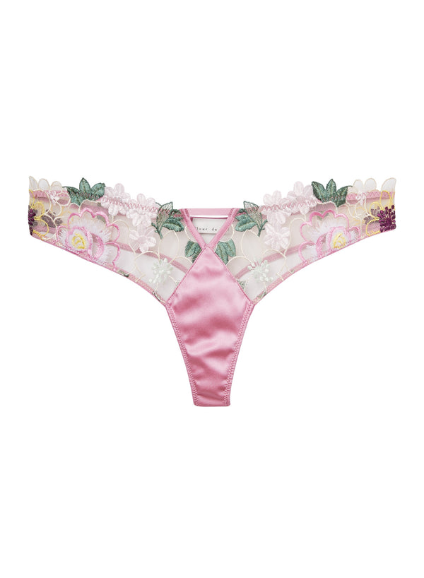 Bisou pink - Jardin Embroidery Thong | Fleur du Mal - DEMO