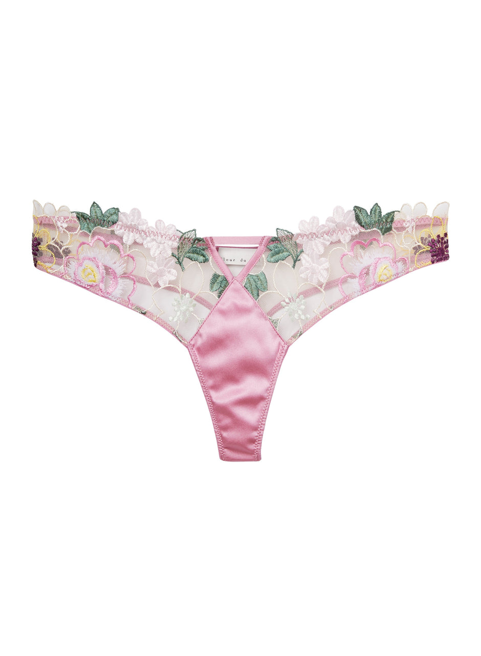 Bisou pink - Jardin Embroidery Thong | Fleur du Mal - DEMO
