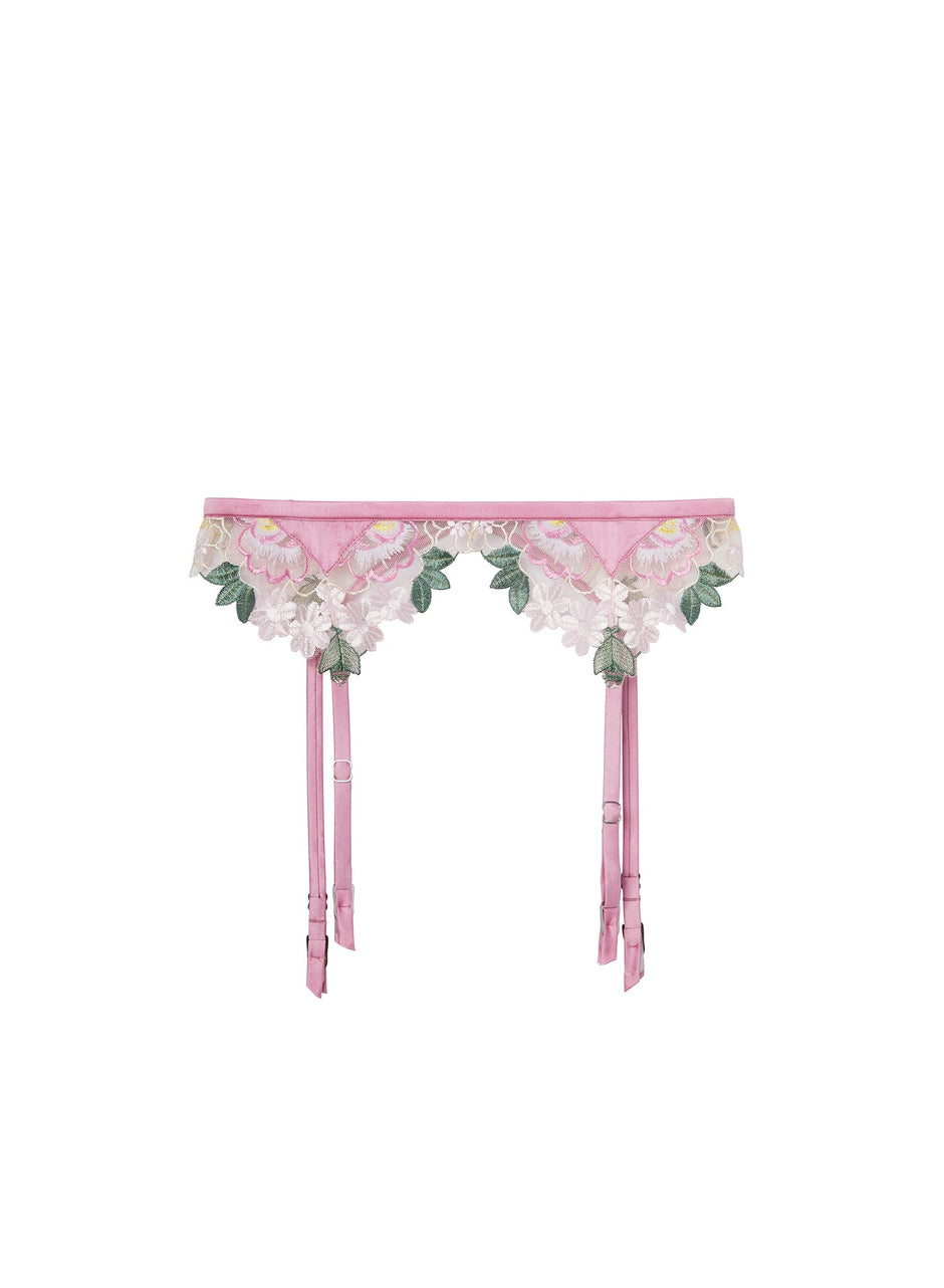 Bisou pink - Jardin Embroidery Garter Belt | Fleur du Mal - DEMO