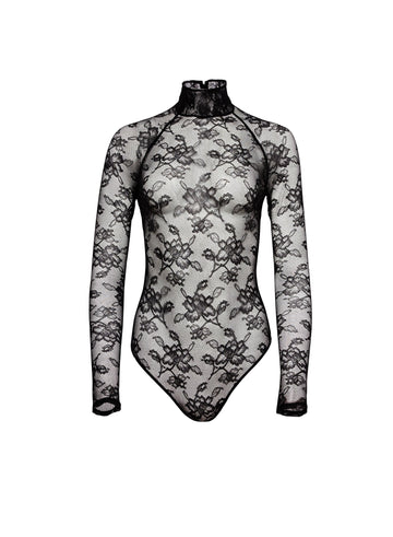 Black - High Neck Lace Bodysuit | Fleur du Mal - DEMO