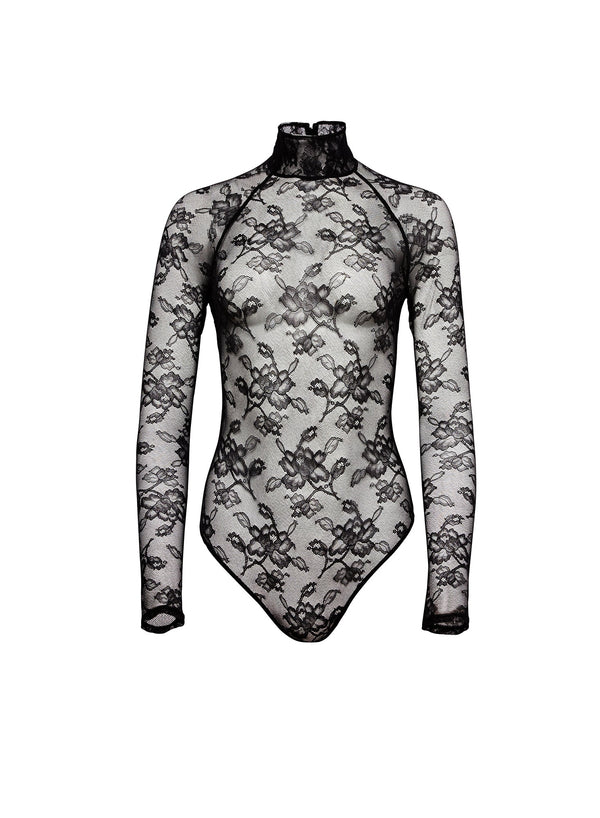 Black - High Neck Lace Bodysuit | Fleur du Mal - DEMO