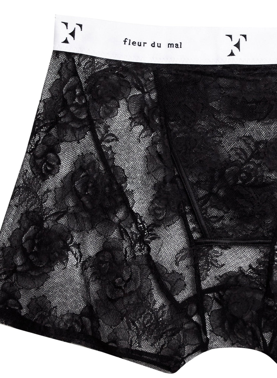 Black - Men&#39;s Bouquet Lace Boxer Brief | Fleur du Mal - DEMO