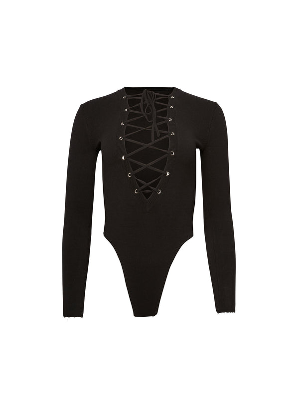 Black - Knit Lace Up Bodysuit | Fleur du Mal - DEMO