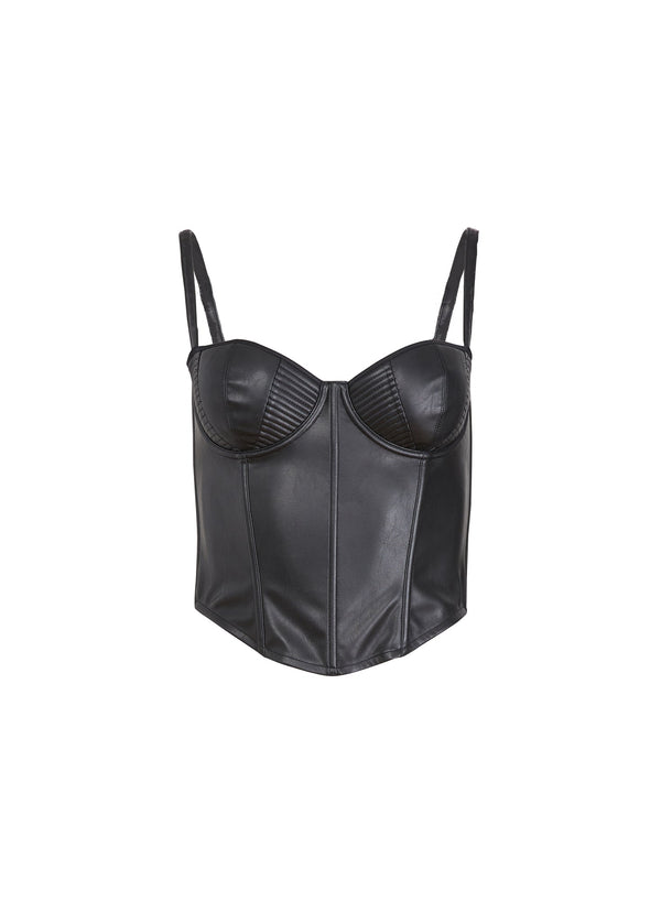 Black - Vegan Leather Bustier Top | Fleur du Mal - DEMO