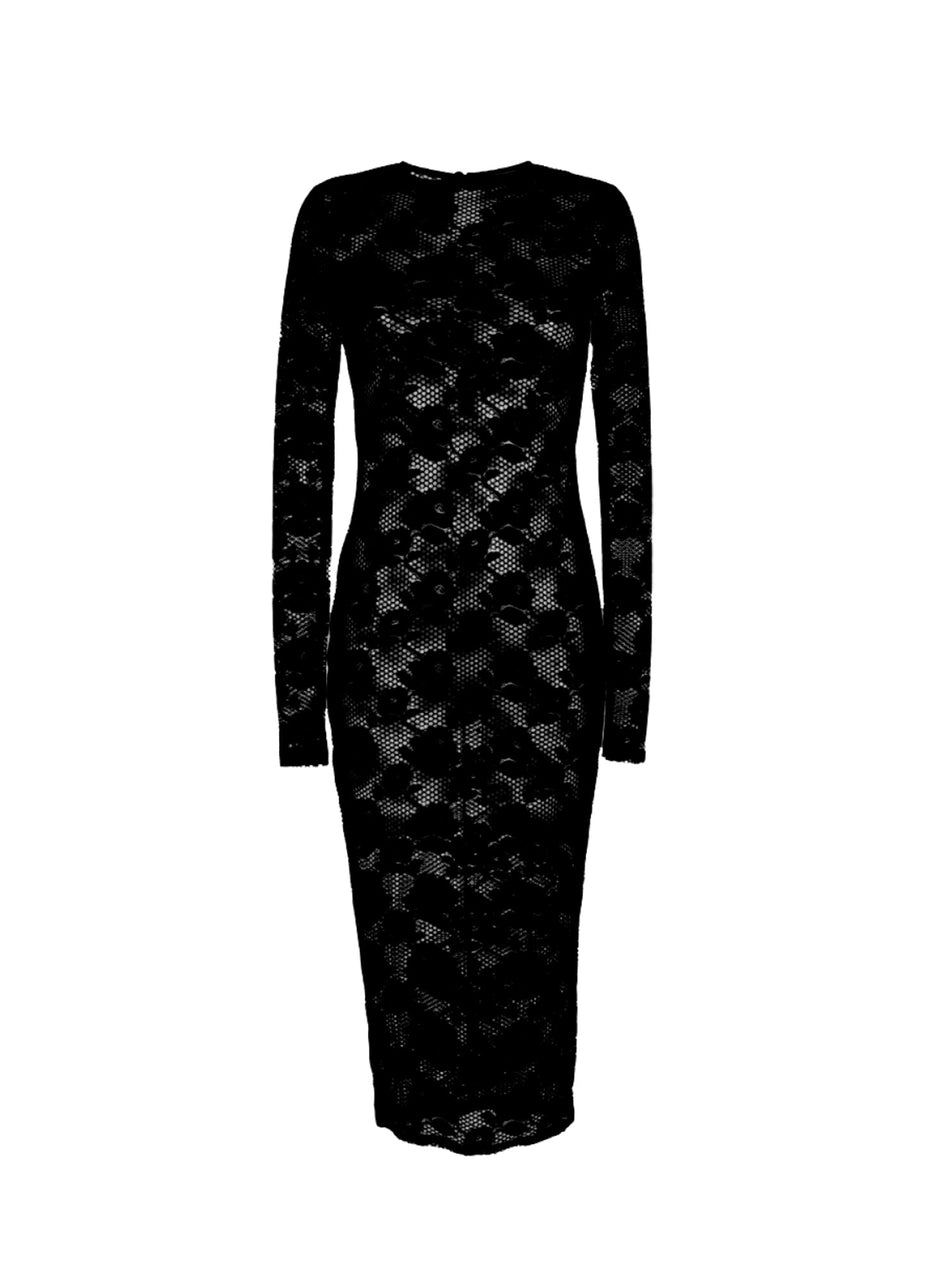 Black - Le Stretch Lace Long Sleeve Dress | Fleur du Mal - DEMO