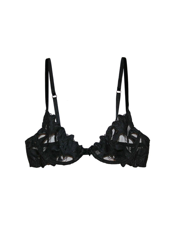 Black - Lily Embroidery Plunge Demi Bra | Fleur du Mal - DEMO
