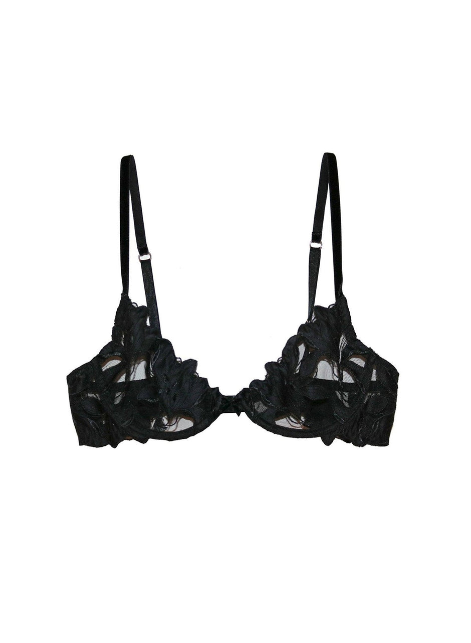Black - Lily Embroidery Plunge Demi Bra | Fleur du Mal - DEMO