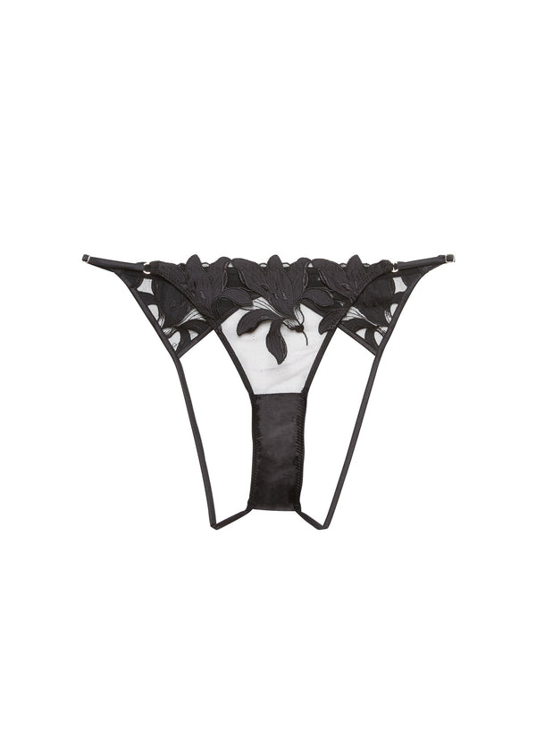 Black - Lily Embroidery Ouvert Panty | Fleur du Mal - DEMO