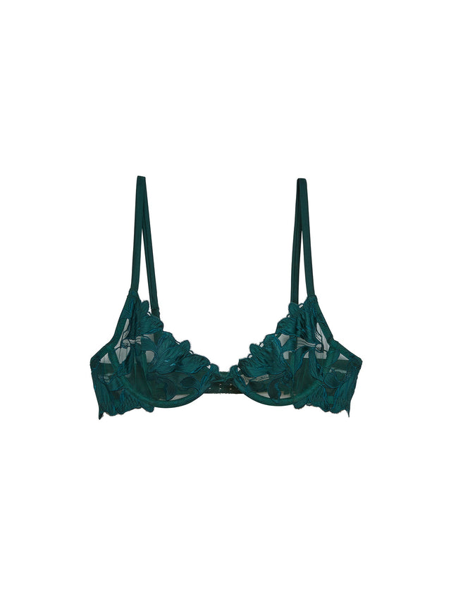 Evergreen - Lily Embroidery Plunge Demi Bra | Fleur du Mal - DEMO