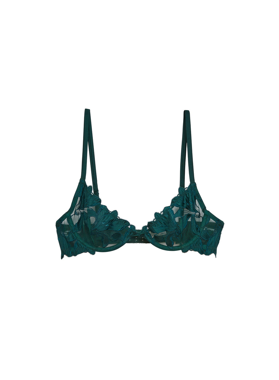 Evergreen - Lily Embroidery Plunge Demi Bra | Fleur du Mal - DEMO