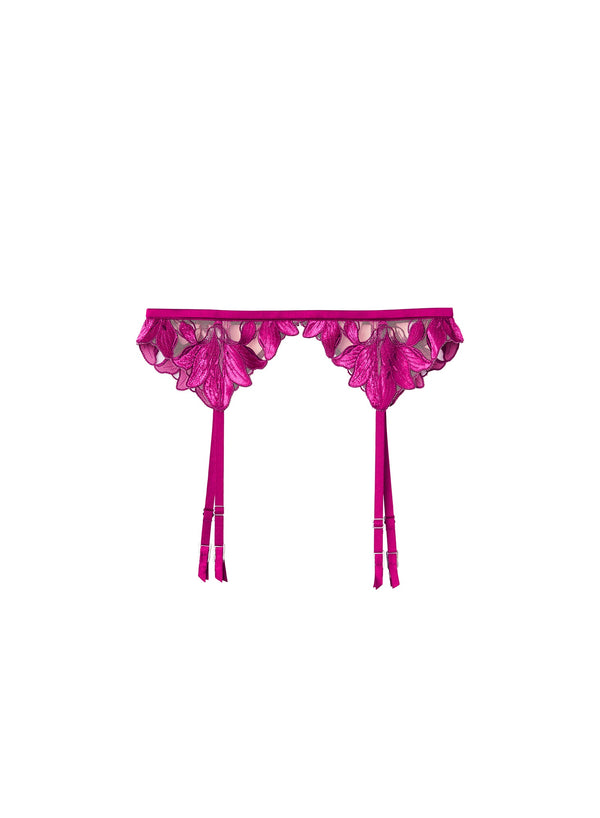 Magenta velvet - Lily Embroidery Garter Belt | Fleur du Mal - DEMO