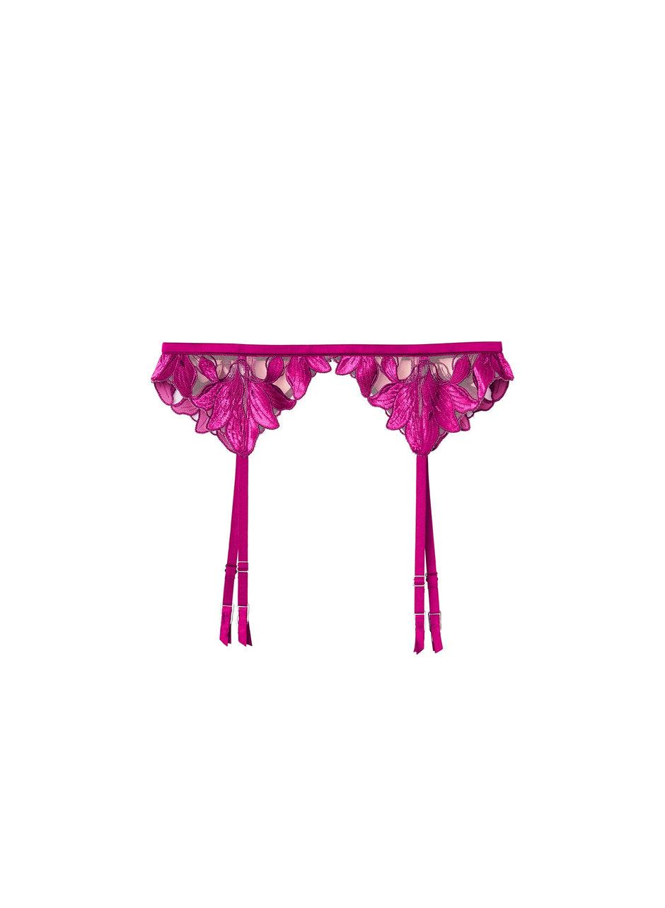 Magenta velvet - Lily Embroidery Garter Belt | Fleur du Mal - DEMO