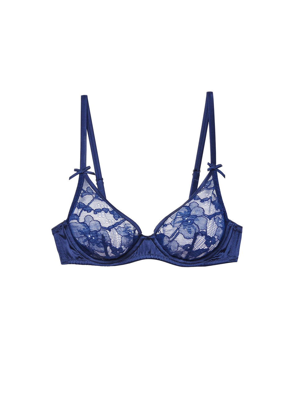 Nighttime blue - Magnolia Lace Unlined Demi Bra | Fleur du Mal - DEMO