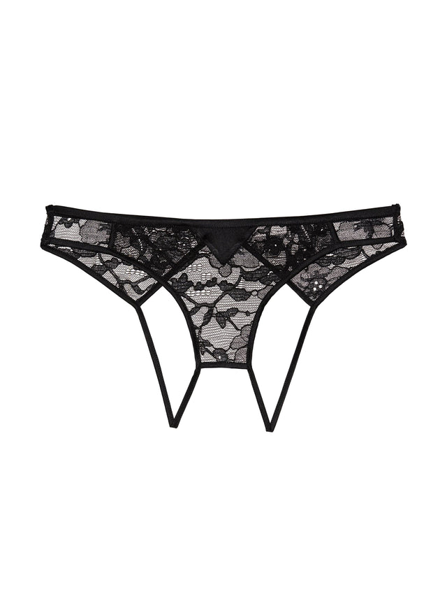 Black - Magnolia Lace Ouvert Panty | Fleur du Mal - DEMO
