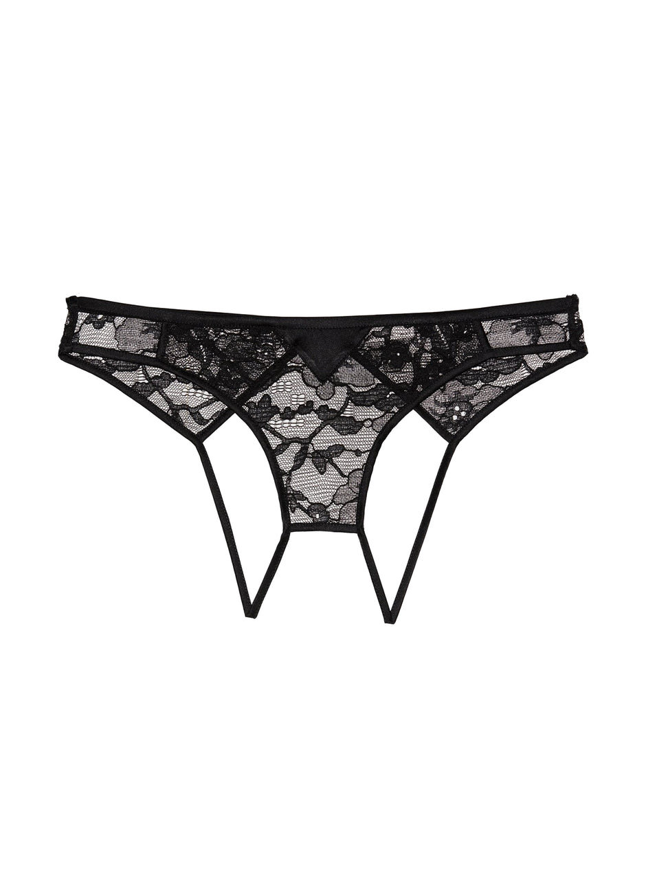 Black - Magnolia Lace Ouvert Panty | Fleur du Mal - DEMO