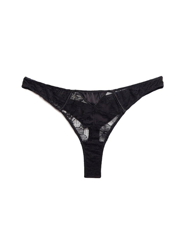 Black - Magnolia Lace Thong | Fleur du Mal - DEMO