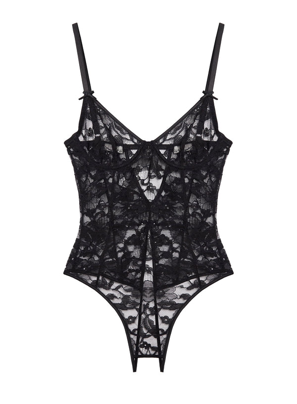 Black - Magnolia Lace Ouvert Bodysuit | Fleur du Mal - DEMO