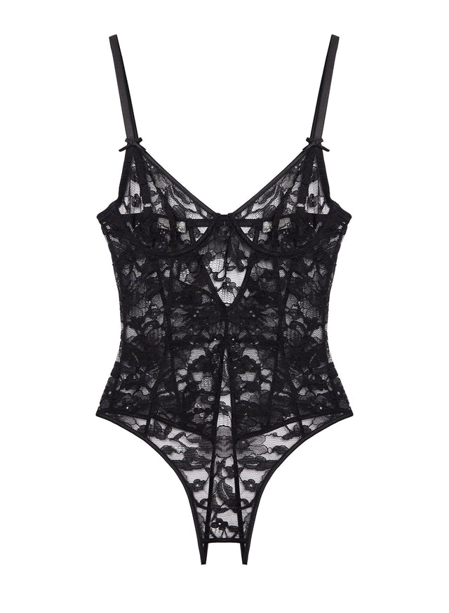 Black - Magnolia Lace Ouvert Bodysuit | Fleur du Mal - DEMO