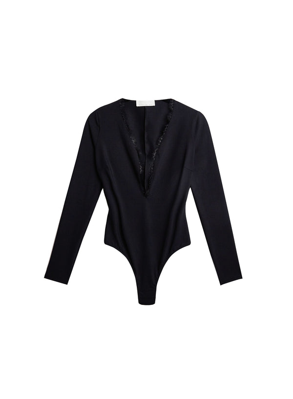 Black - Margo Lace Long Sleeve Bodysuit | Fleur du Mal - DEMO