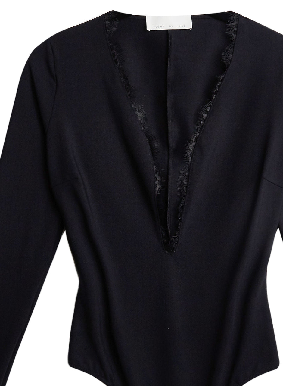 Black - Margo Lace Long Sleeve Bodysuit | Fleur du Mal - DEMO