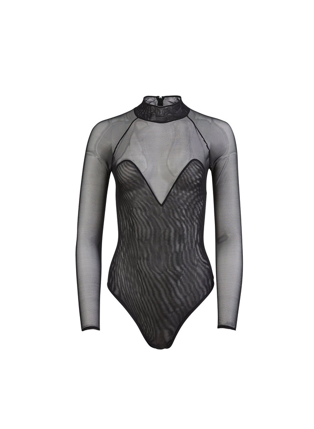 Black - Mesh Long Sleeve Bodysuit | Fleur du Mal - DEMO