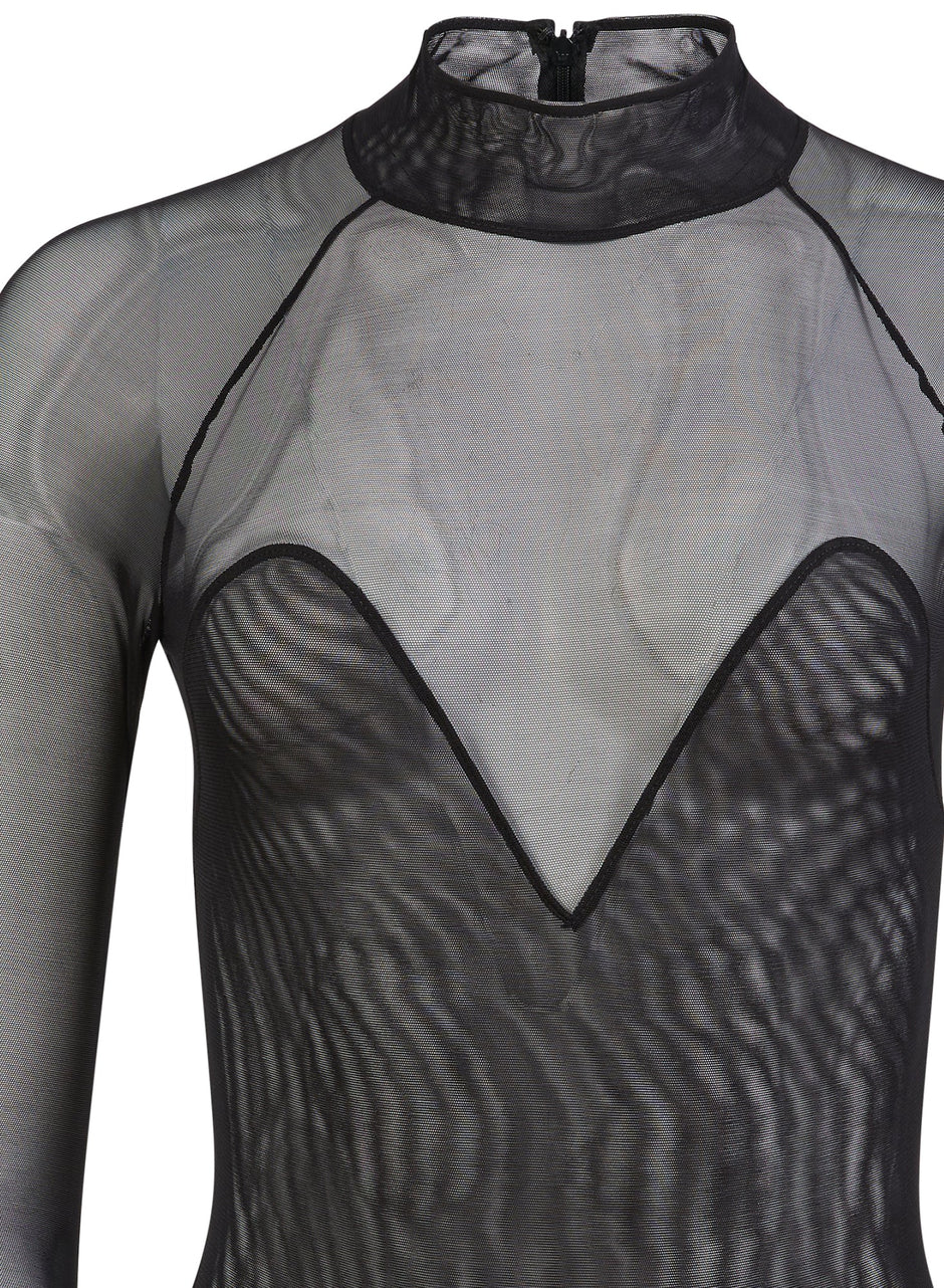 Black - Mesh Long Sleeve Bodysuit | Fleur du Mal - DEMO