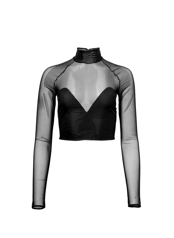Black - Mesh Mock Neck Top | Fleur du Mal - DEMO
