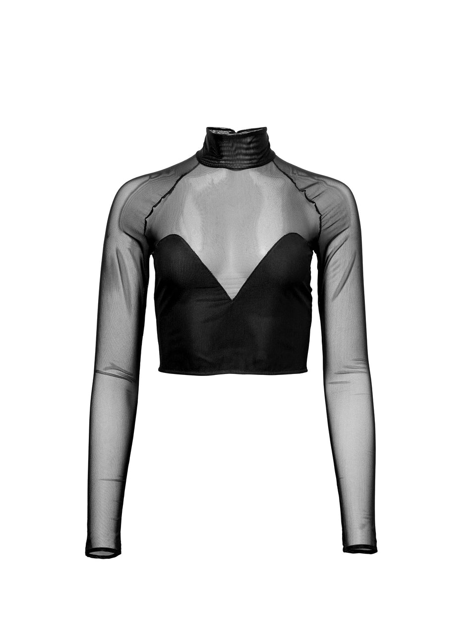 Black - Mesh Mock Neck Top | Fleur du Mal - DEMO