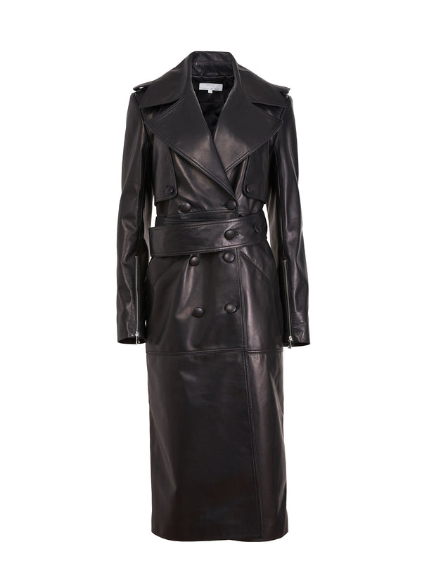 Black - Moto Leather Trench Coat | Fleur du Mal - DEMO
