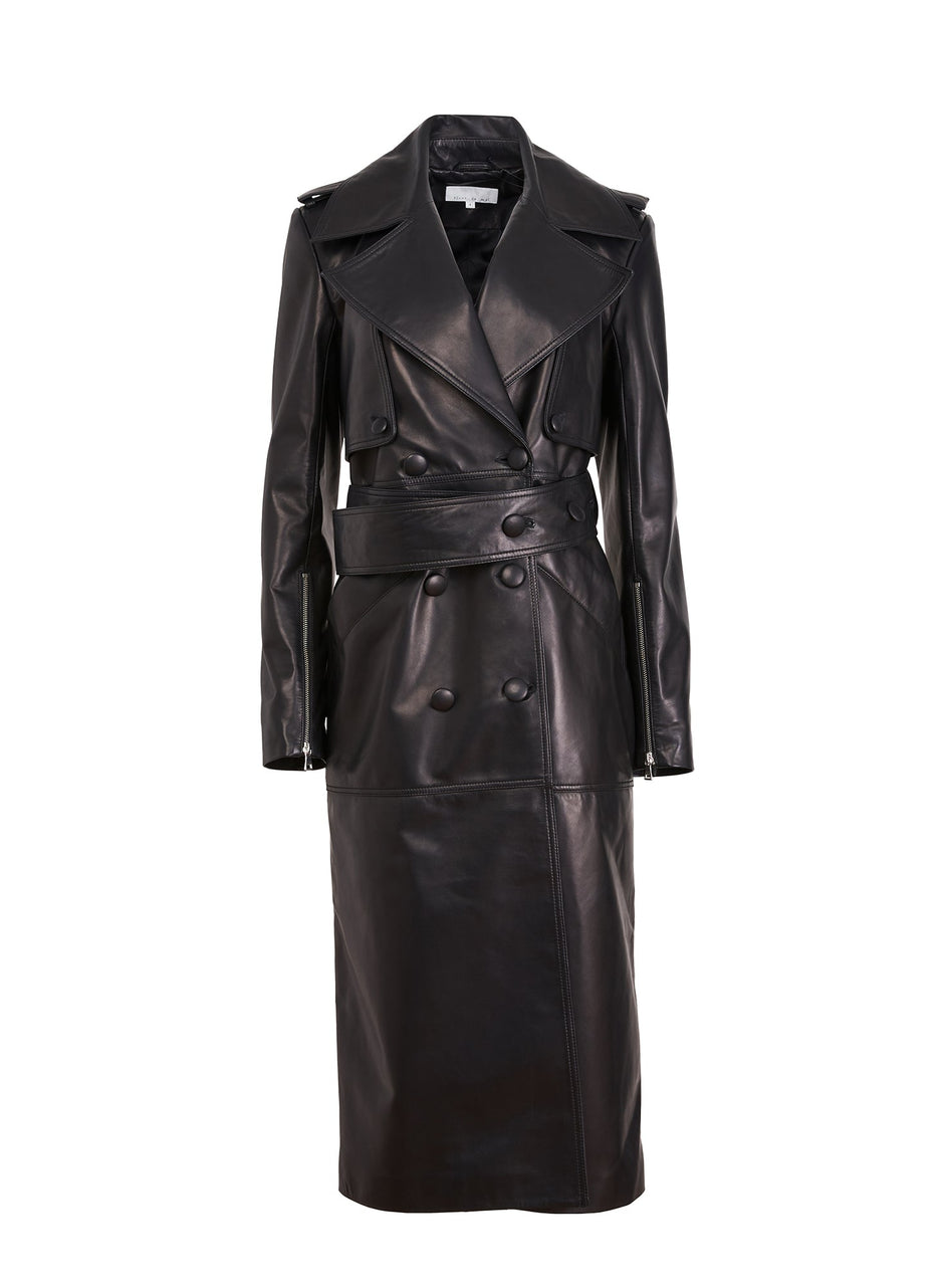 Black - Moto Leather Trench Coat | Fleur du Mal - DEMO