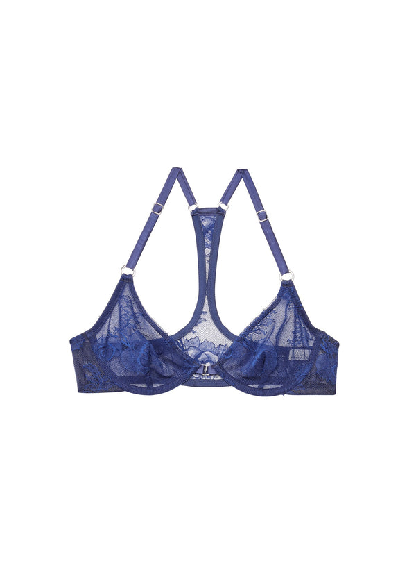 Midnight navy - Bouquet Lace Racerback Demi Bra | Fleur du Mal - DEMO