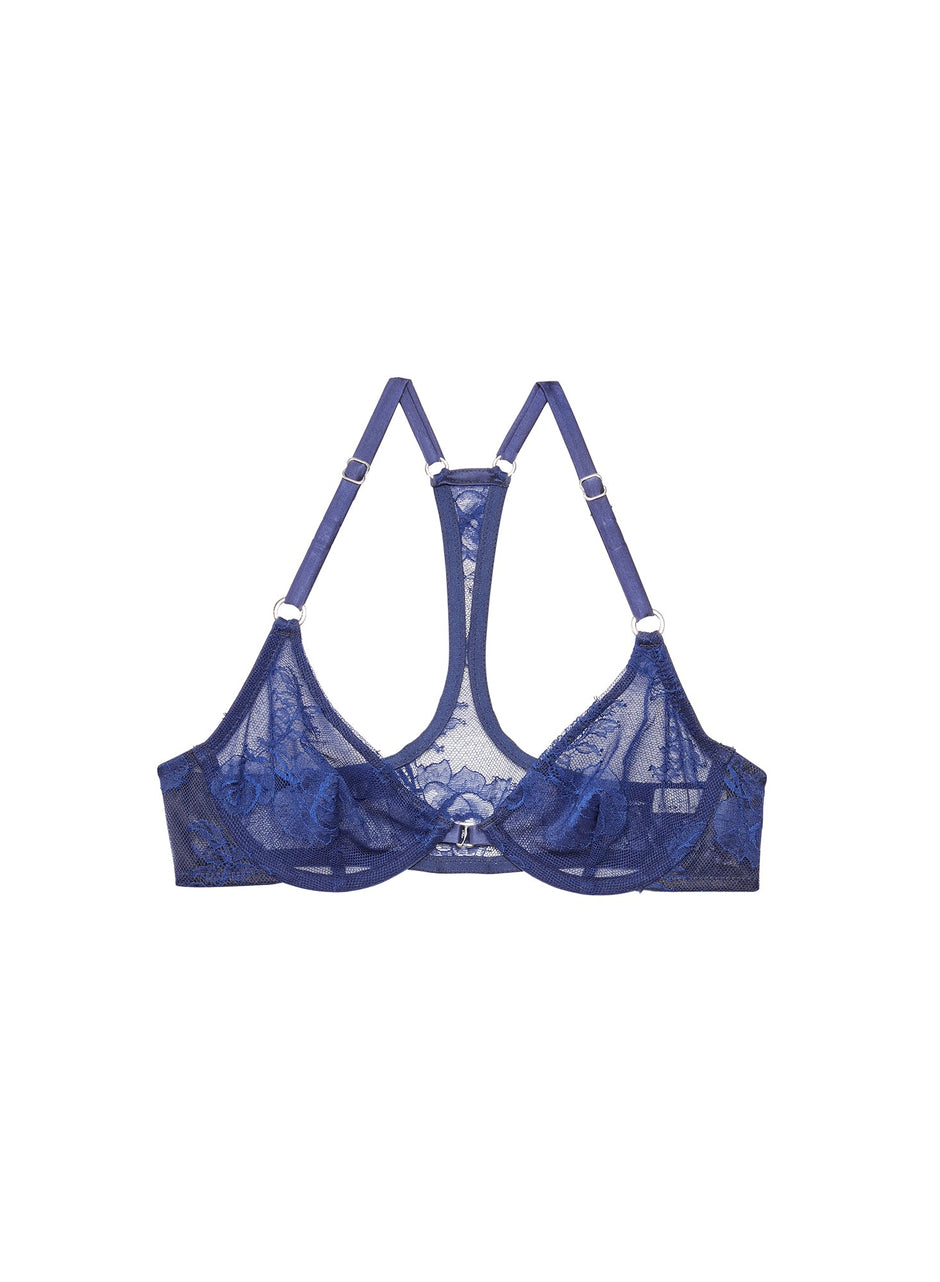 Midnight navy - Bouquet Lace Racerback Demi Bra | Fleur du Mal - DEMO