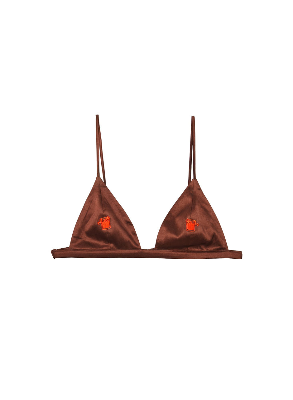 Cocoa - Negroni Embroidered Luxe Triangle Bra | Fleur du Mal - DEMO